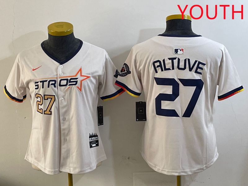 Youth Houston Astros #27 Altuve Cream Three generations Joint Name 2025 Nike MLB Jersey style 13